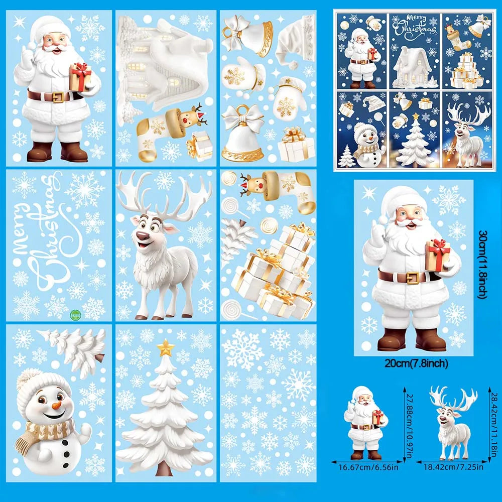 9pcs/set Christmas Window Stickers Xmas Tree House Snowflake Glass Decal Merry Christmas Decoration Home Navidad 2025 Gifts Noel