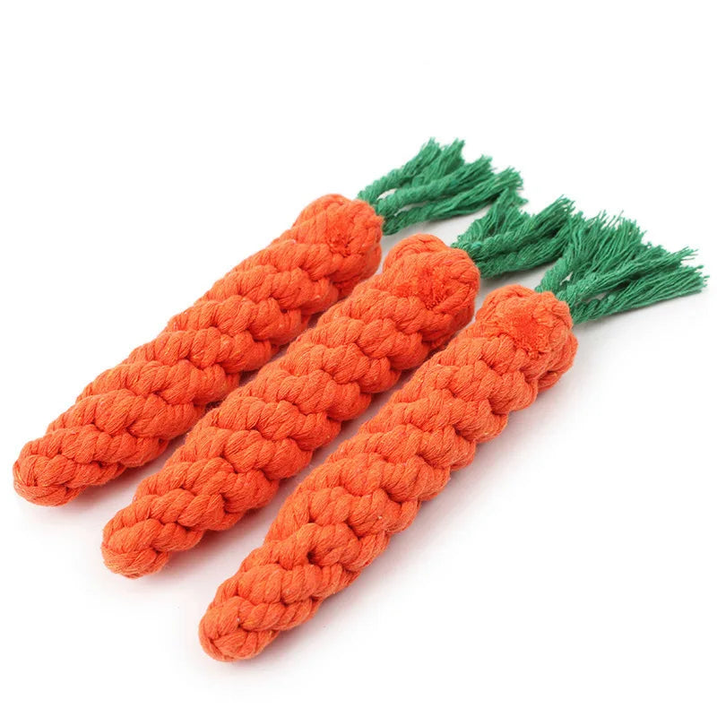 1 Piece Dog Toy Set Carrot Knot Rope Ball Cotton Rope Dumbbell Puppy Teeth Cleaning Chew Toy Durable Woven Anti-Bite Pet Supplie