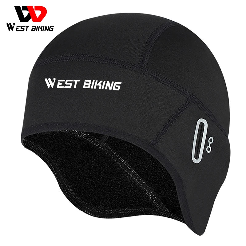 WEST BIKING Winter Fleece Cycling Cap Windproof Thermal Skull Cap Helmet Liner Running Skiing Motocycle Riding Men MTB Bike Hat