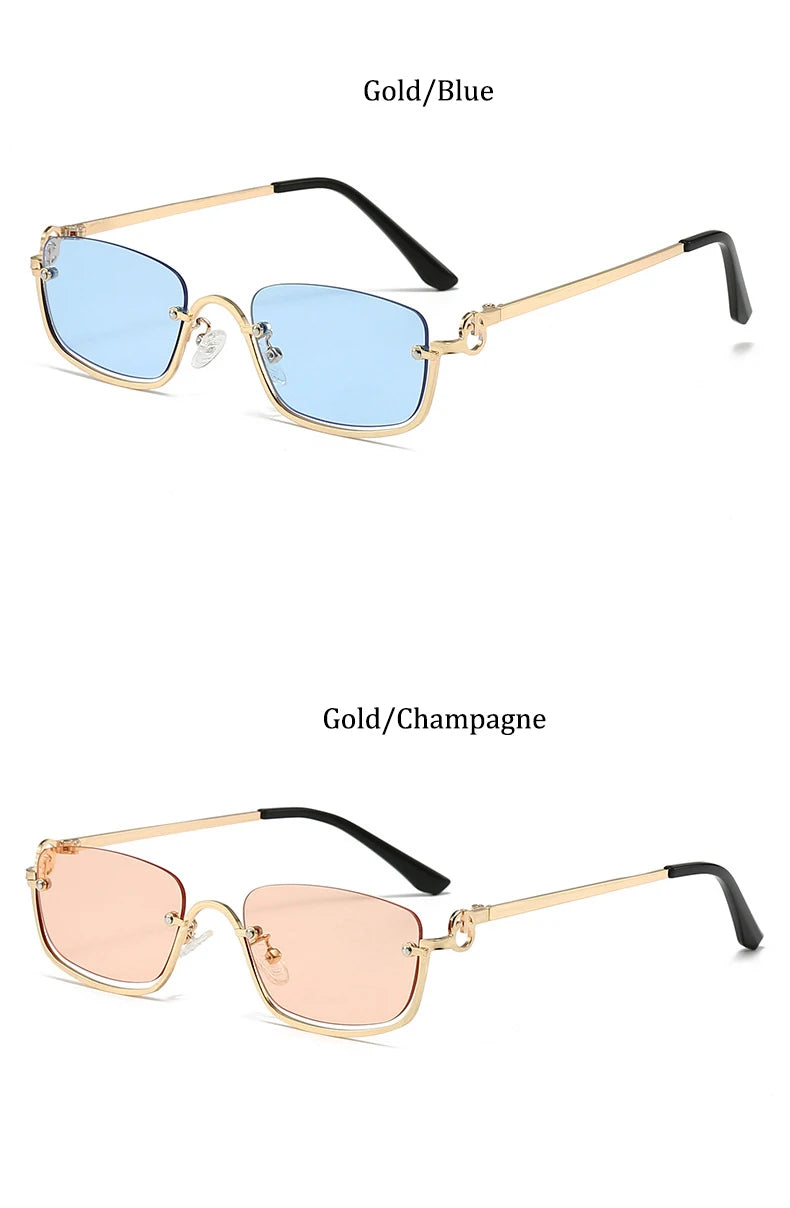 Fashion Small Square Women's Sunglasses Luxury Brand Metal Half Frame Sunglasses Woman Trend 2024 Vintage Black Pink Shades