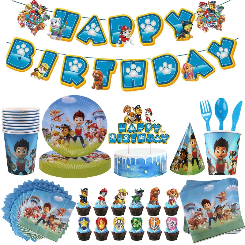 Paw Patrol Birthday Decorations Children's Birthday Party Supplies Tableware Set Plates Cups Tablecloth Balloon Backdrop Banner