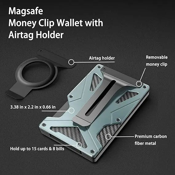 Mag Safe Wallet Money Clip, 2 in 1 Air Tag Holder and Money Clip, [With1 Magnetic Sheets], for Magnetic and Non-Magnetic Phones