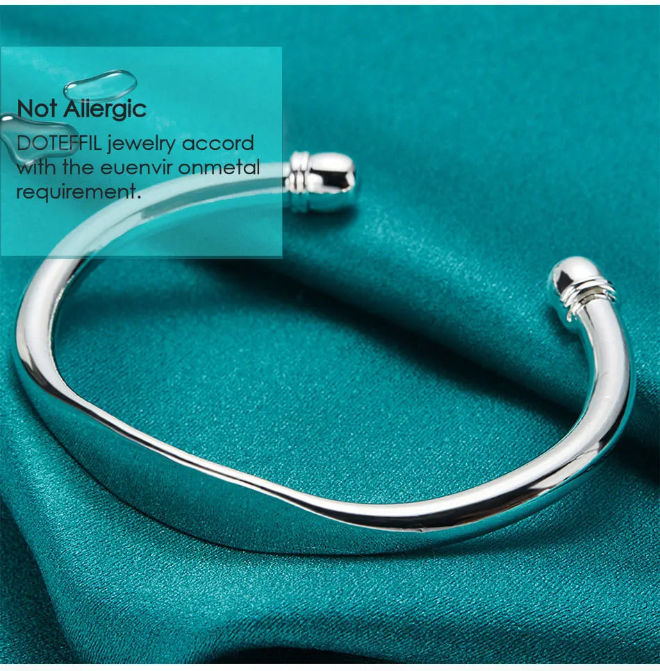 DOTEFFIL 925 Sterling Silver Double Bead Cuff Bangle Bracelet For Women Man Fine Fashion Jewelry