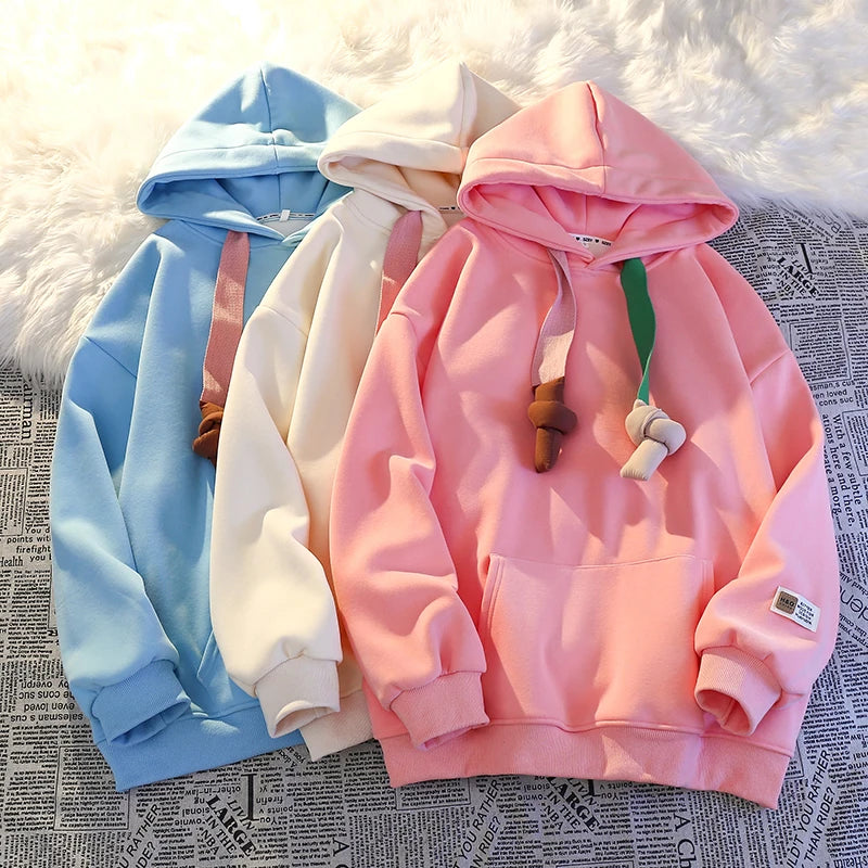 100% Cotton High Quality Candy Color Cute Kawaii New in Hoodies Sweatshirts for Women Winter Spring Japanese Streetwear Hoodie