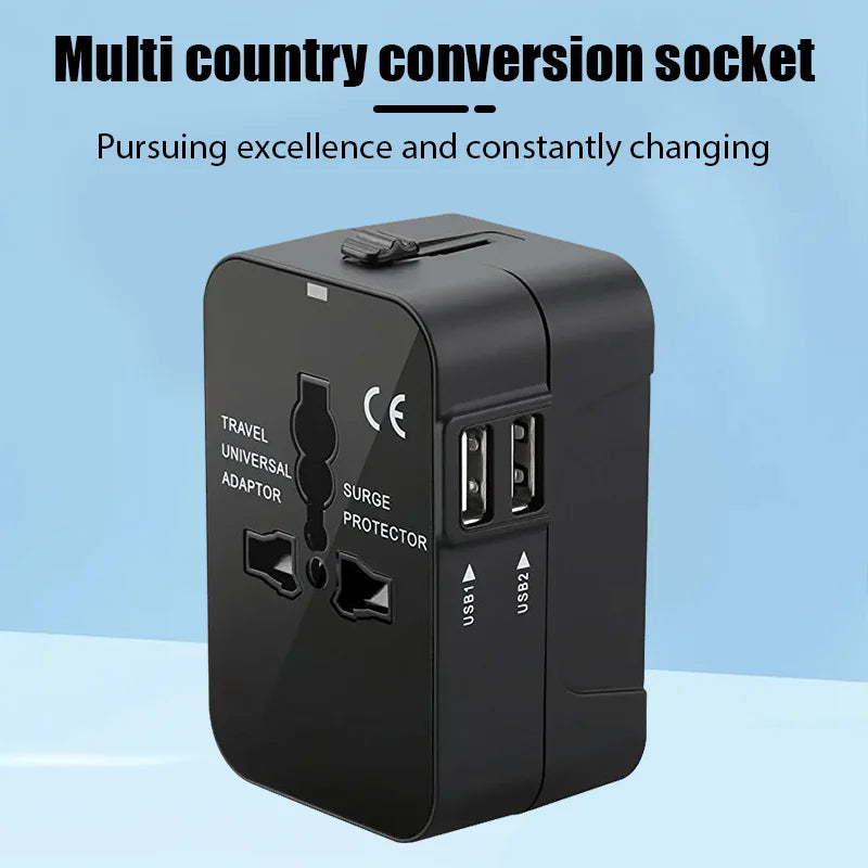 Universal Travel Adapter EU UK US AU AC Power Charger Adapter Outlet Converter Socket Plug Adaptor Connector with Dual USB Port