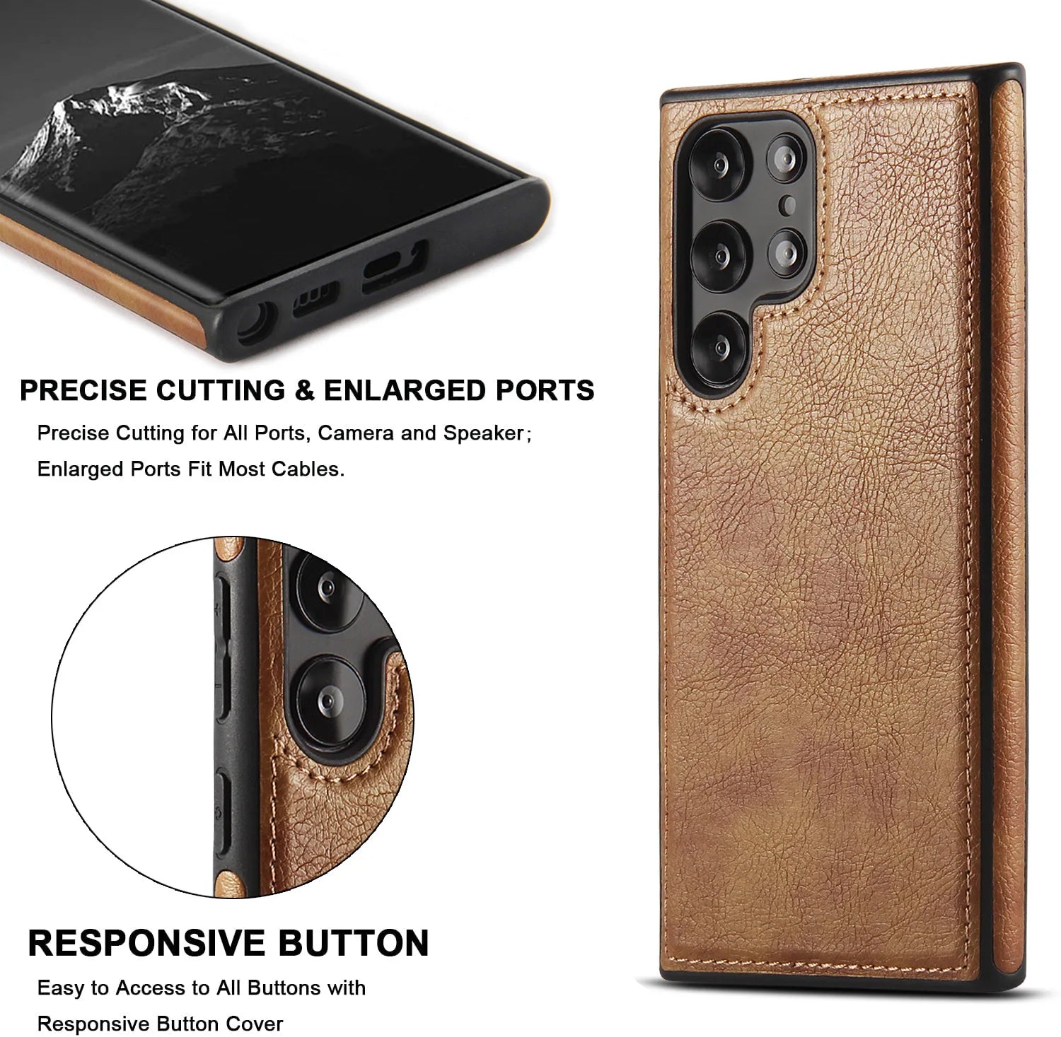 Luxury Business PU Leather Texture Phone Case For Samsung S22 S23 S24 Plus Ultra Skin-Fee Shockproof Soft Bumper Back Cover