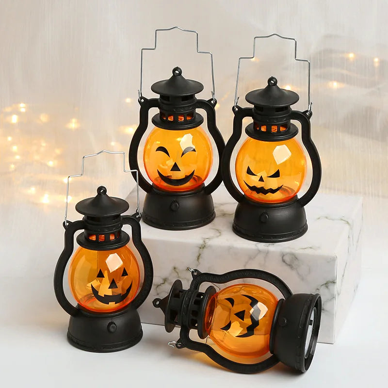 Halloween LED Pumpkin Lamp Ghost Lamp Horror Candle Lamp Retro Small Oil Lamp Horror Props  Halloween Decorations For Home