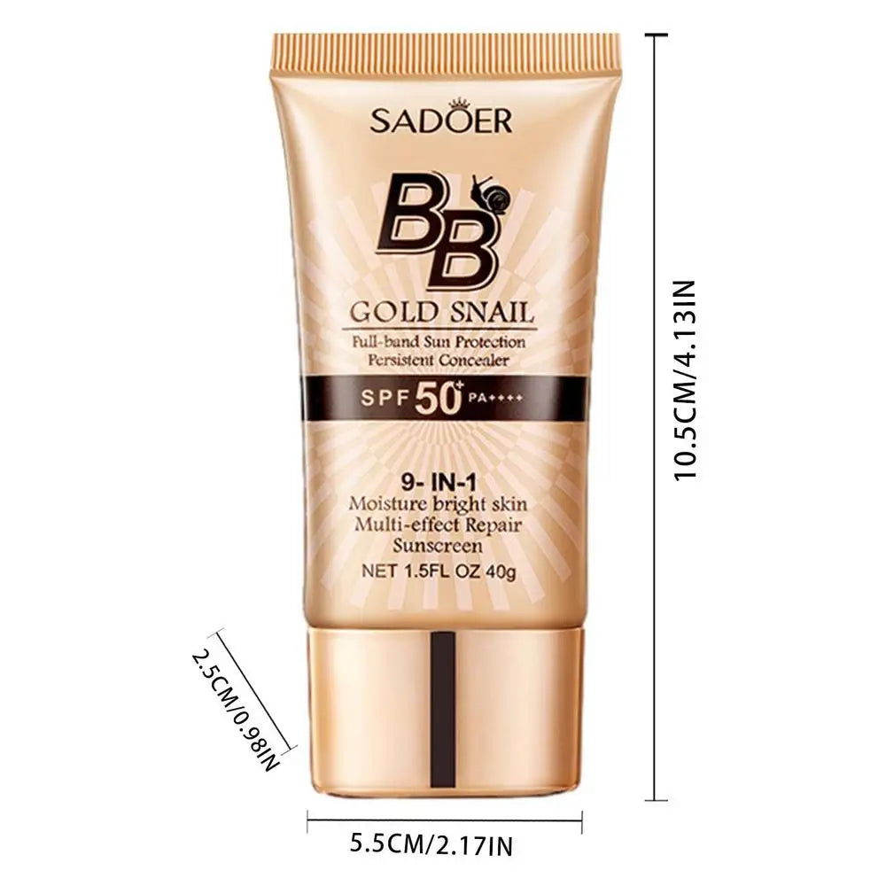 SPF50 Gold Snail Sunscreen BB Cream Liquid Face Base Foundation Whitening BB Cream Foundation Cream Face Makeup Concealer Cream