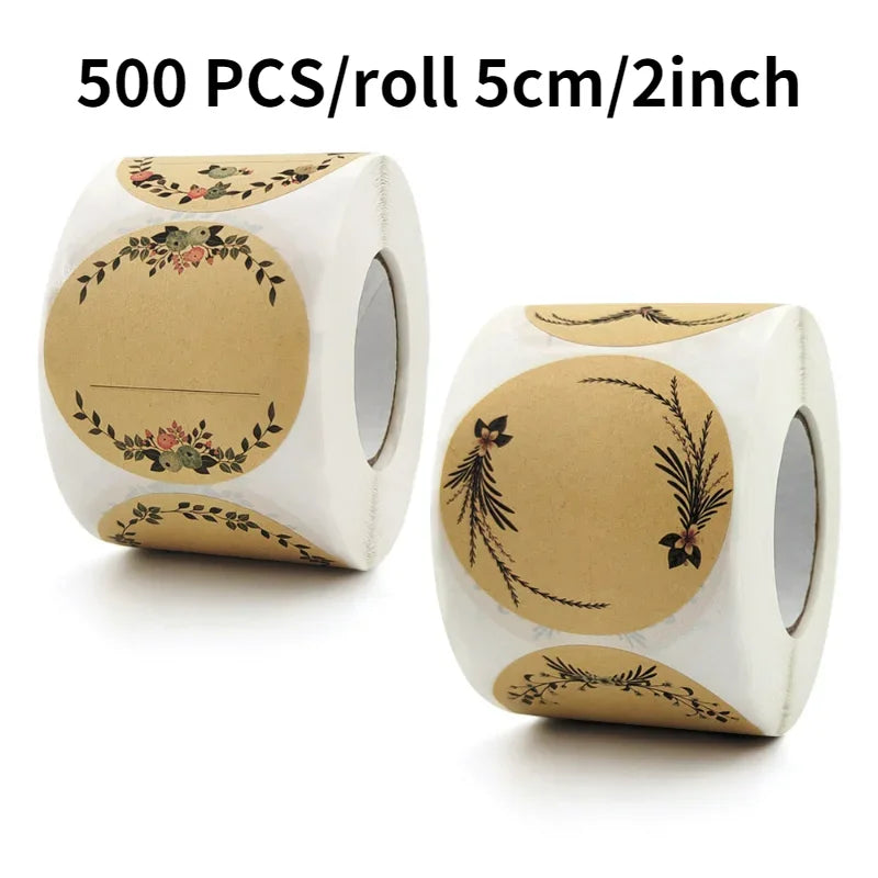 5cm Kraft Paper Flowers Thank You Label Stickers Gift Card Package Party Wrapping Baking Small Business Gift Sealing stickers