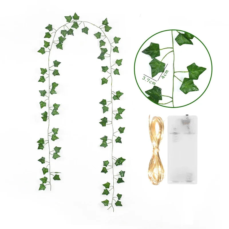 2Meter Green Leaf Ivy Vine with LED Lights String for Home Bedroom Decor Wedding Glowing Artifical Plant Garland Home Decor