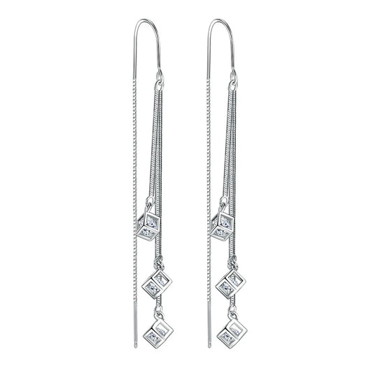 Fanqieliu Real 925 Sterling Silver Square Crystal Long Drop Earrings For Women Trendy Jewelry New FQL22275