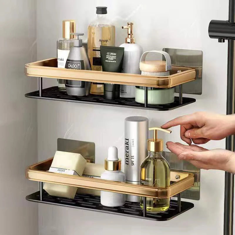 Punch-free Wall Mounted Bathroom Storage Organizer Shelf Shampoo Makeup Storage Rack For Kitchen Bathroom Accessories