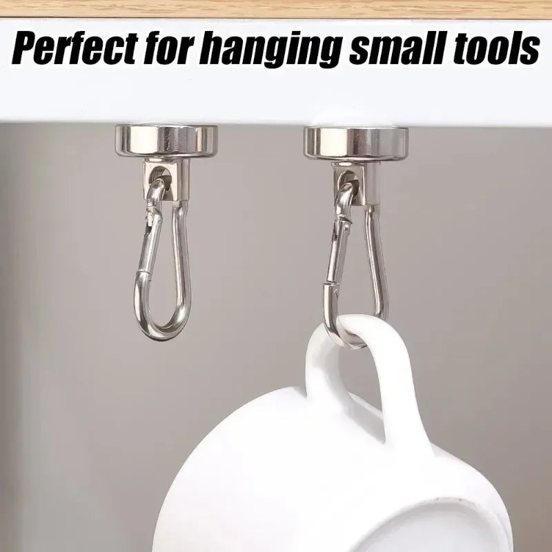 4/1pcs Strong Neodymium Magnetic Hooks 360°Rotating Carabiner Magnet Ring Keychain Hook Home Kitchen Bathroom Hanging Hangers