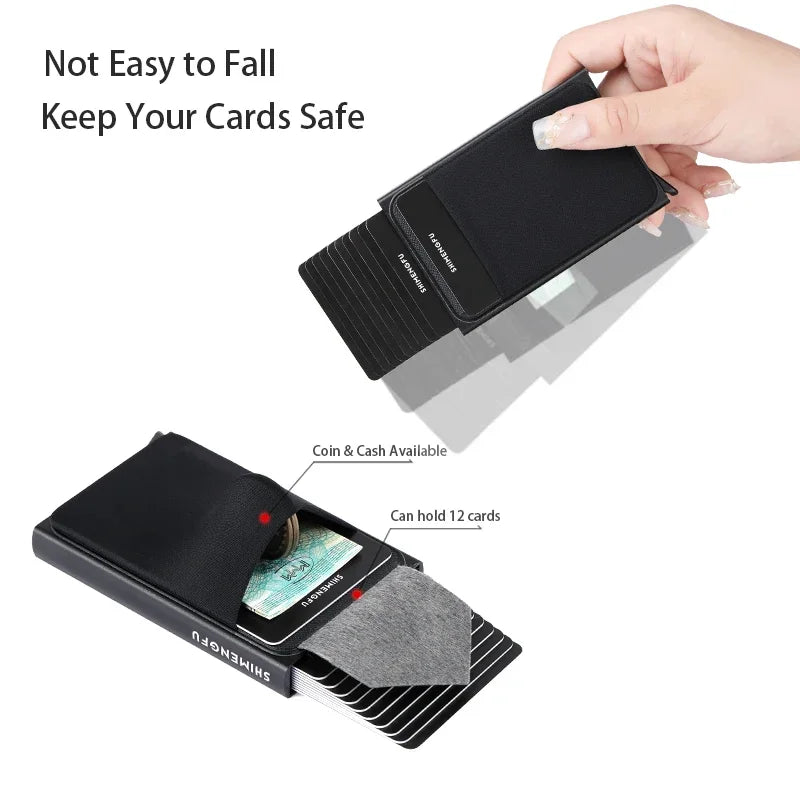 Automatic Flip Card Side Push Card Holder Sleeve Large Capacity 12 Cards Slot Metal Cards Box Men Credit Card Anti-theft Wallets