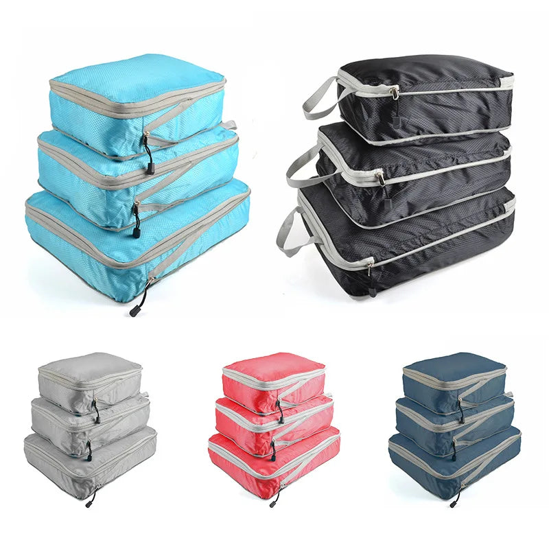 Travel Storage Bag Compressible Packing Cubes Foldable Waterproof Travel Suitcase Nylon Portable With Handbag Luggage Organizer