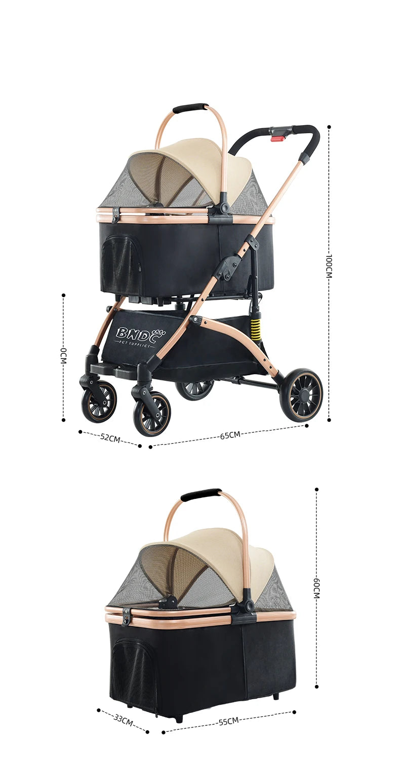 Luxury Dog Cat Trolley All-in-one Folding Outdoor Use Pet Stroller for Dog and Cat 2 in 1 Pet Cart Dog Stroller