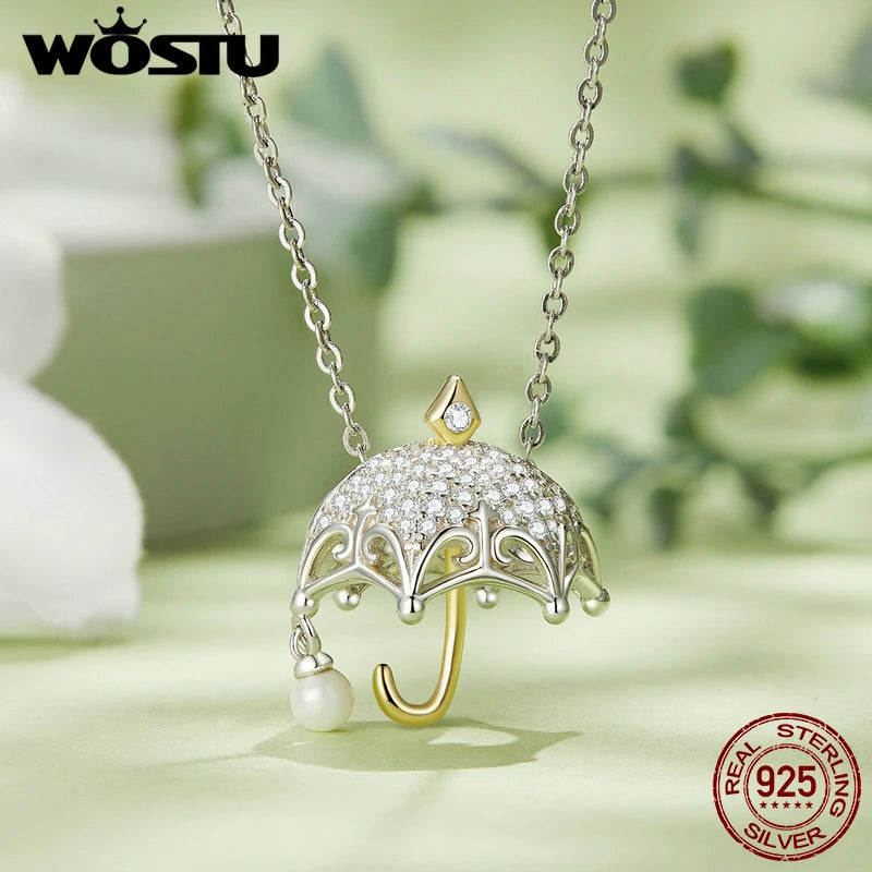 WOSTU 浪漫法国香槟吊坠伞形吊坠 925 纯银 18K 金双色珠适合 DIY 手链项链