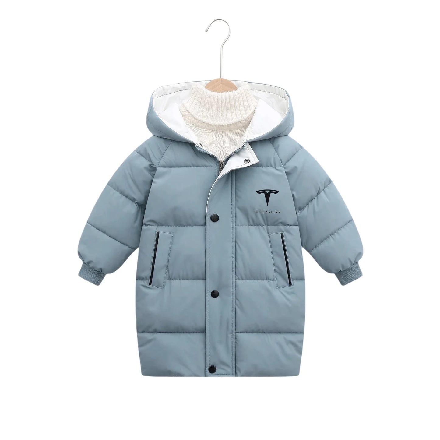 Children's hooded cotton jacket, medium length windproof jacket, warm, cold proof, solid color, winter, new fashionable down jac