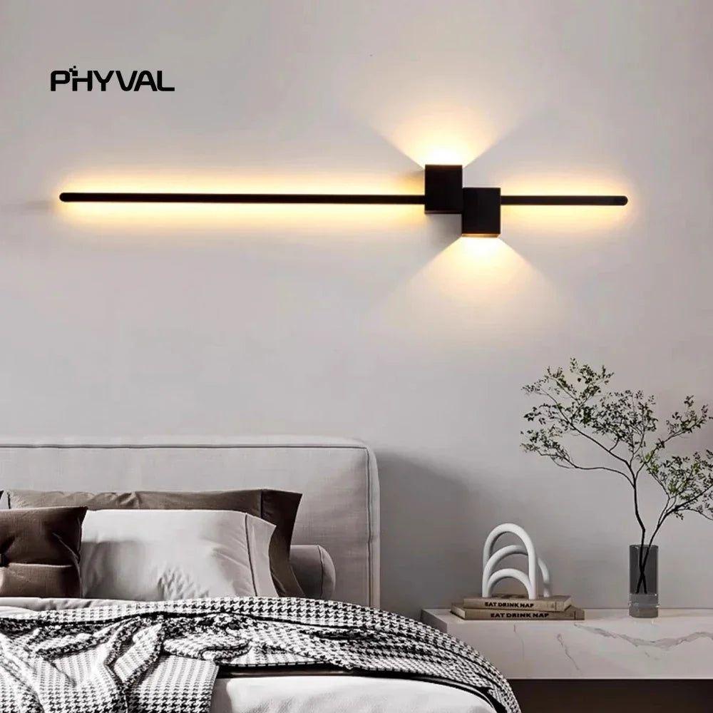 Nordic long LED wall lamp Nordic creative living room TV background bedroom bedside wall lamp indoor home lamps and lanterns