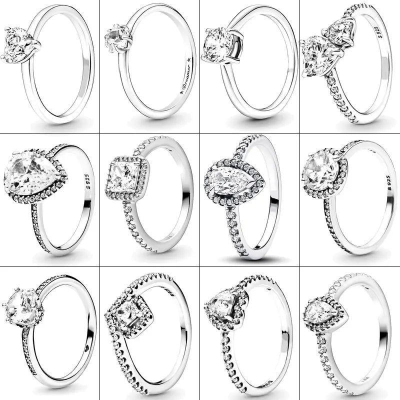 New 925 Silver Ring Sparkling Crown Solitaire Ring Double Heart Ring For Women Engagement Ring Jewelry Anniversary Gift