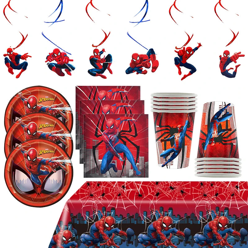 Spiderman Party Decoration Kit Spider Man Decor Balloons Backdrop Banner Children's Birthday Supplies Tableware Kit Plates Cups