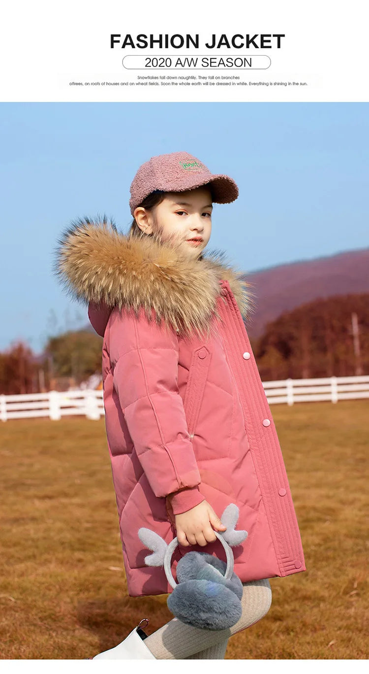 RAISE 2024 Winter Down Jackets For Grils 5-14Y Kids Junior Girl Parkas Real Raccoon Fur Solid Waterbreaker Babys Girls Outerwear