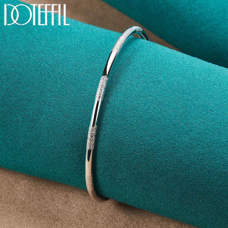 DOTEFFIL 925 Sterling Silver Double Beads Smooth Matte Cuff Bangle Bracelet For Man Woman Wedding Engagement Fashion Jewelry