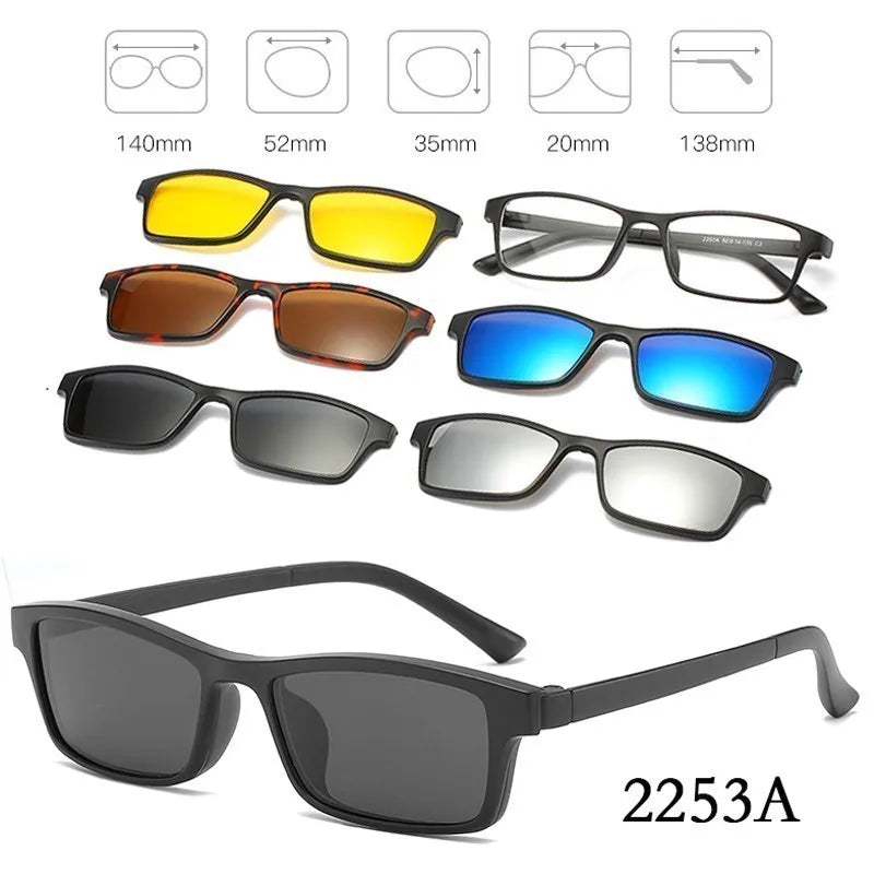 6 In 1 Custom Men Women Polarization Optical Magnetic Sunglasses Clip Magnet Clip on Sunglasses  Clip on Sun Glasses Frame