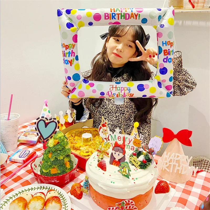 50x 59CM Photo Booth Foil Balloons Happy Birthday Photo Frame Globos Birthday Party Decor Supplies Baby Shower Kid Toys Gift