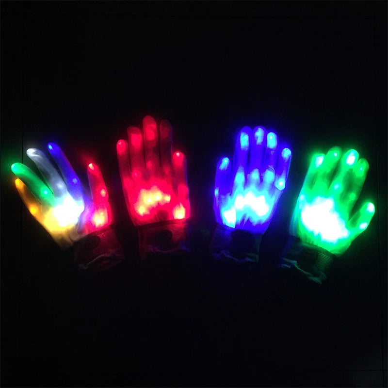 Halloween Skull LED Gloves Neon Lights Luminous Gloves Party Lights Stage Costumes Decorative Props Carnival Supplies