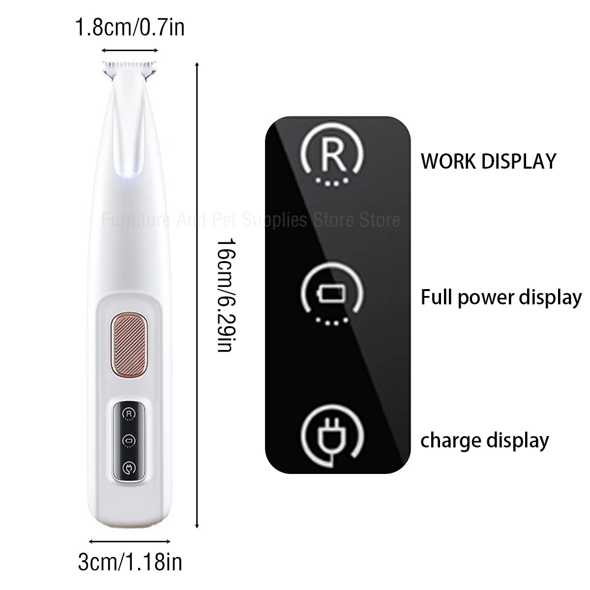 全新带 LED 灯的狗爪修剪器 完全防水宠物毛发修剪器 带 LED 显示屏 狗狗美容剪 18 毫米加宽刀片