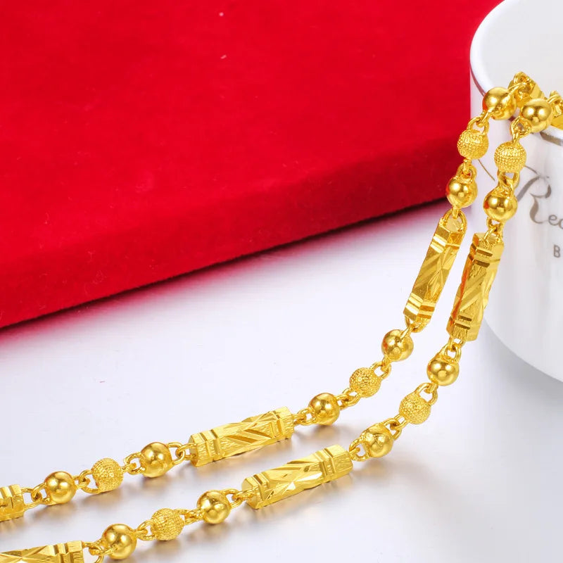 Simple Male 18K Gold Necklace Hexagonal Buddha Bamboo Chain Fine Jewelry Clavicle Necklaces for Men Boyfriend Birthday Gifts