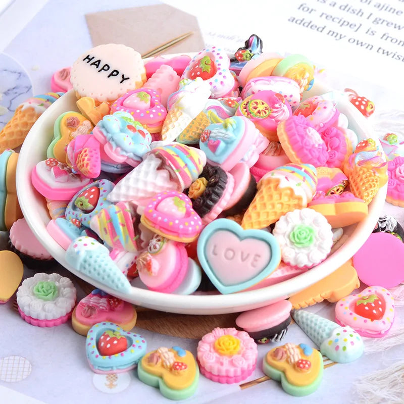 20 Pcs Candy Cake Material Kit 3D Resin Flat Cabochons Embellishment Apple Diy Wedding Hairpin Accessories Scrapbook Craft G10