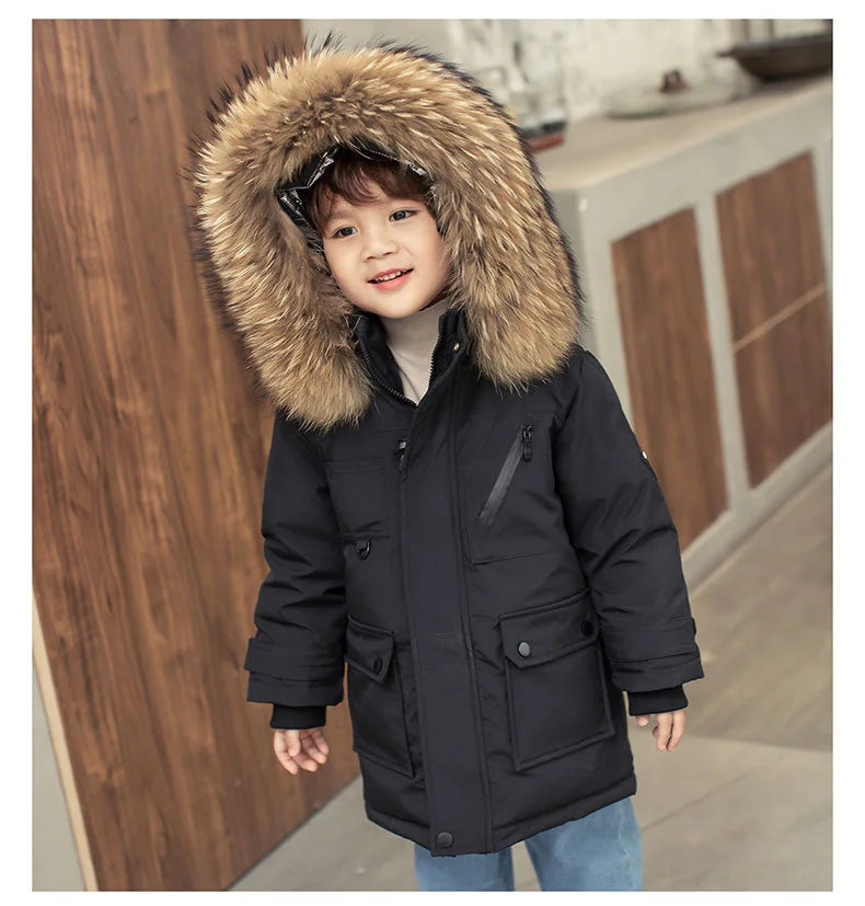 Children Winter Down Jacket Boy toddler girl clothes Thick Warm Hooded faux fur Coat Kids Parka spring Teen clothing Outerwear