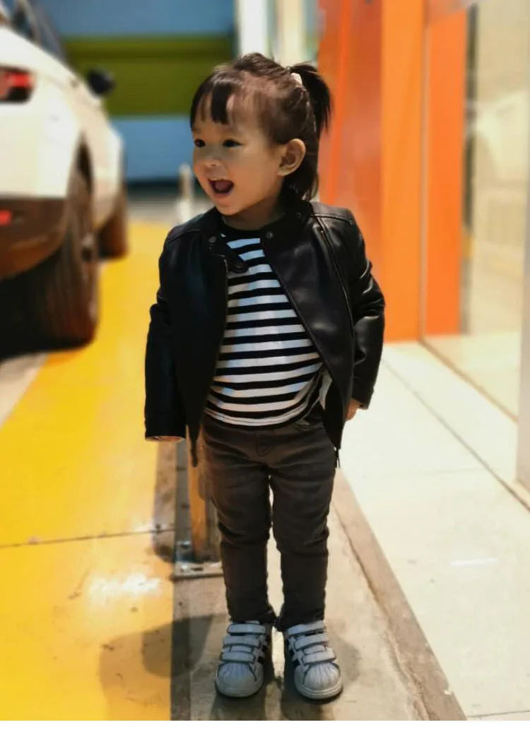 2024 Autumn Children Girl PU Leather Motorcycle Jacket 1-10 Years Kid Little Girl Outerwear Coat Infant Baby Girl Catwalk Outfit