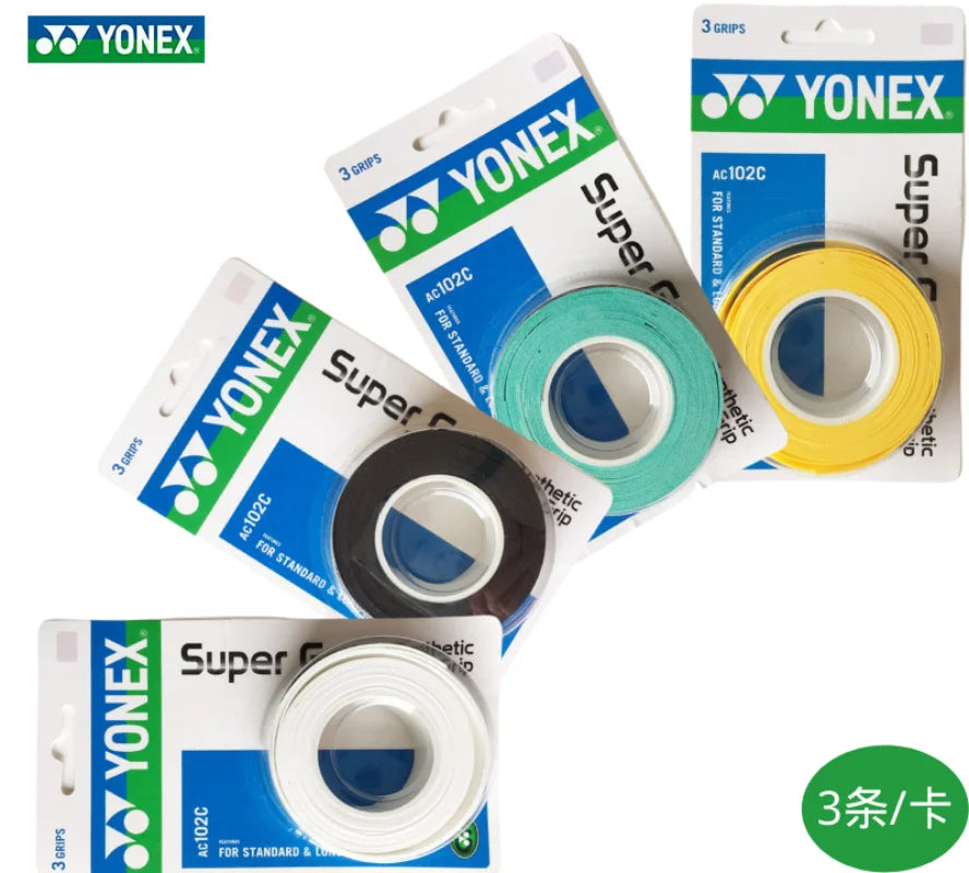 مجموعة من 3 مقابض من YONEX AC102 AC102EX 102C غراء يدوي لمضارب تنس وكرة الريشة ومضارب احترافية مضادة للانزلاق ومقبض لاصق لمضارب البادل