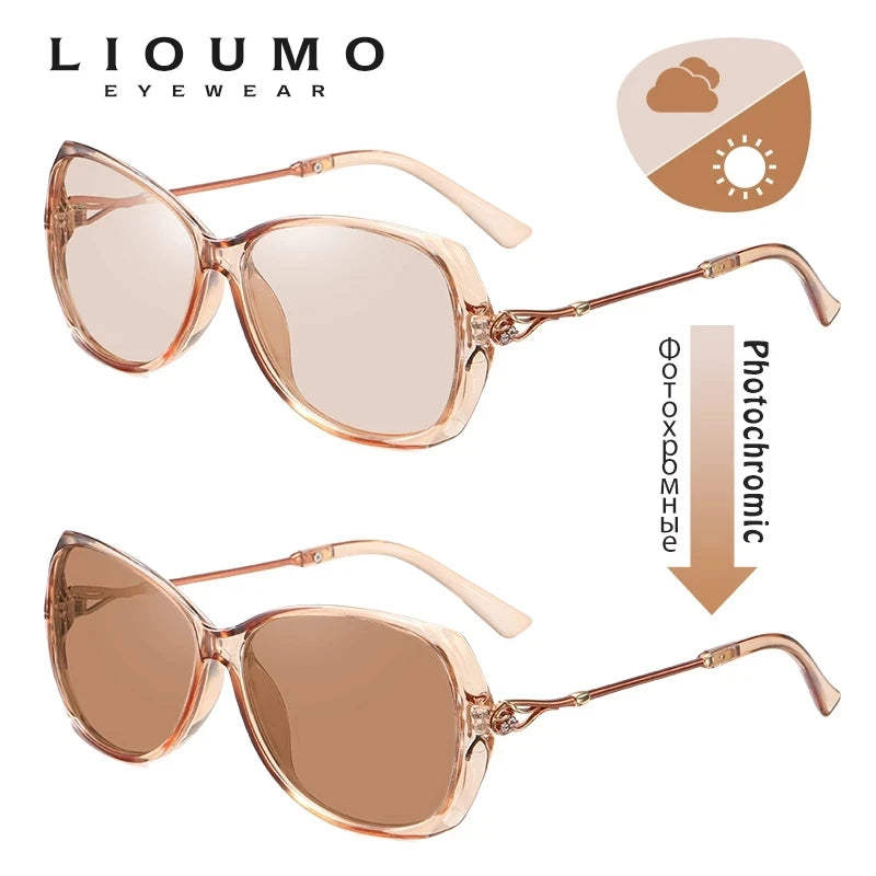 LIOUMO 2023 Elegant Photochromic Women's Sunglasses Polarized Chameleon Lens Luxury Sun glasses Ladies UV400 Lentes de sol Mujer