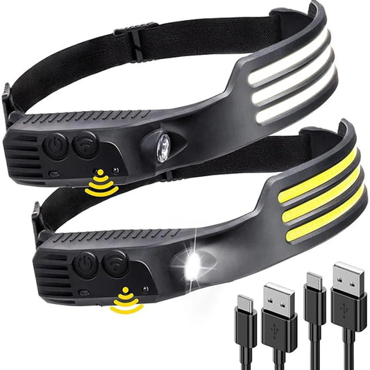 Induction Headlamp COB LED Sensor Head Lamp Built-in Battery Flashlight USB Rechargeable Head Torch 5 Lighting Modes Headlight