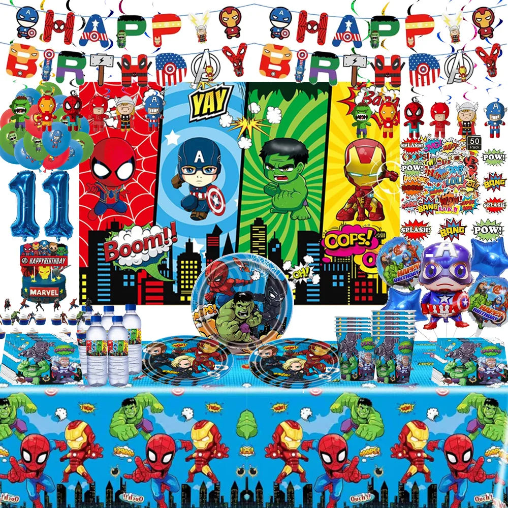 Avengers Birthday Decoration Balloons Superhero Party Supplies Cup Gift Bags Stickers Water Bottle Labels Straws Boy Baby Shower