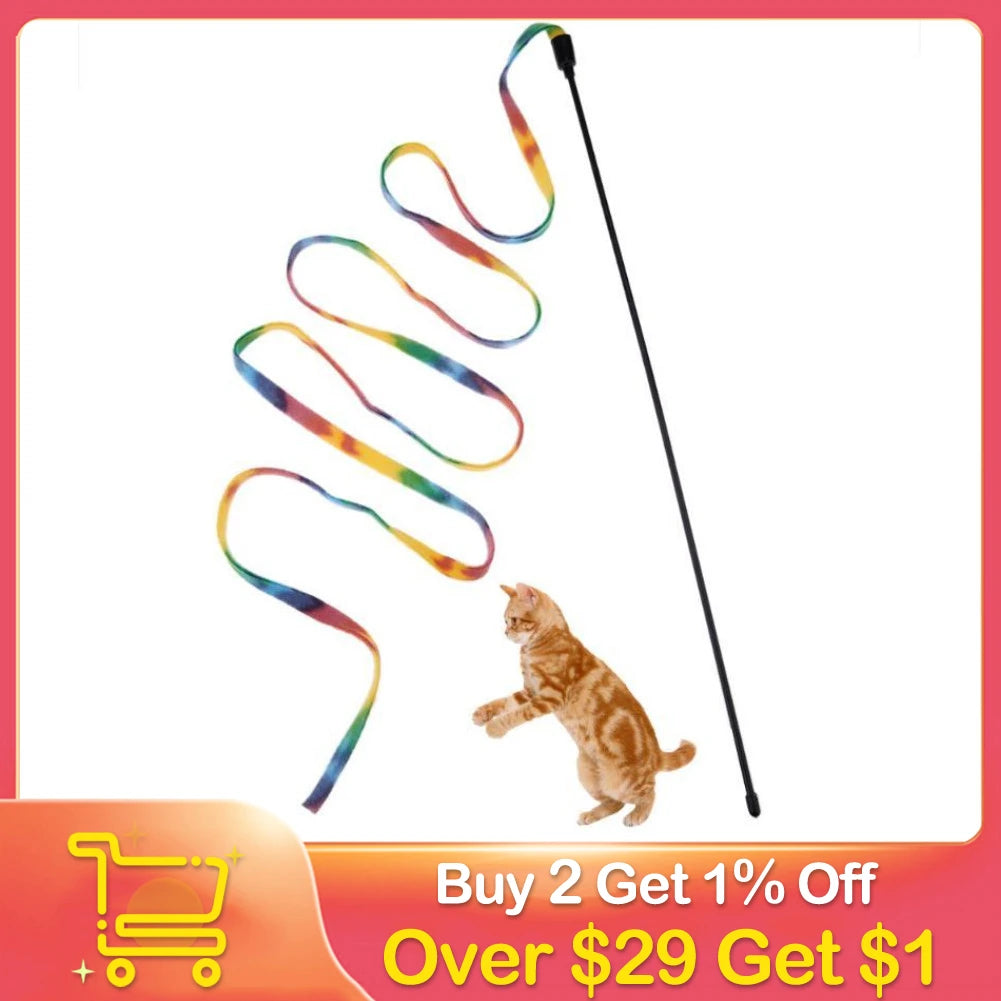 Cat Toys Cute Funny Colorful Rod Teaser Wand Plastic Pet Toys for Cats Interactive Stick Pet Teaser Cat Supplies