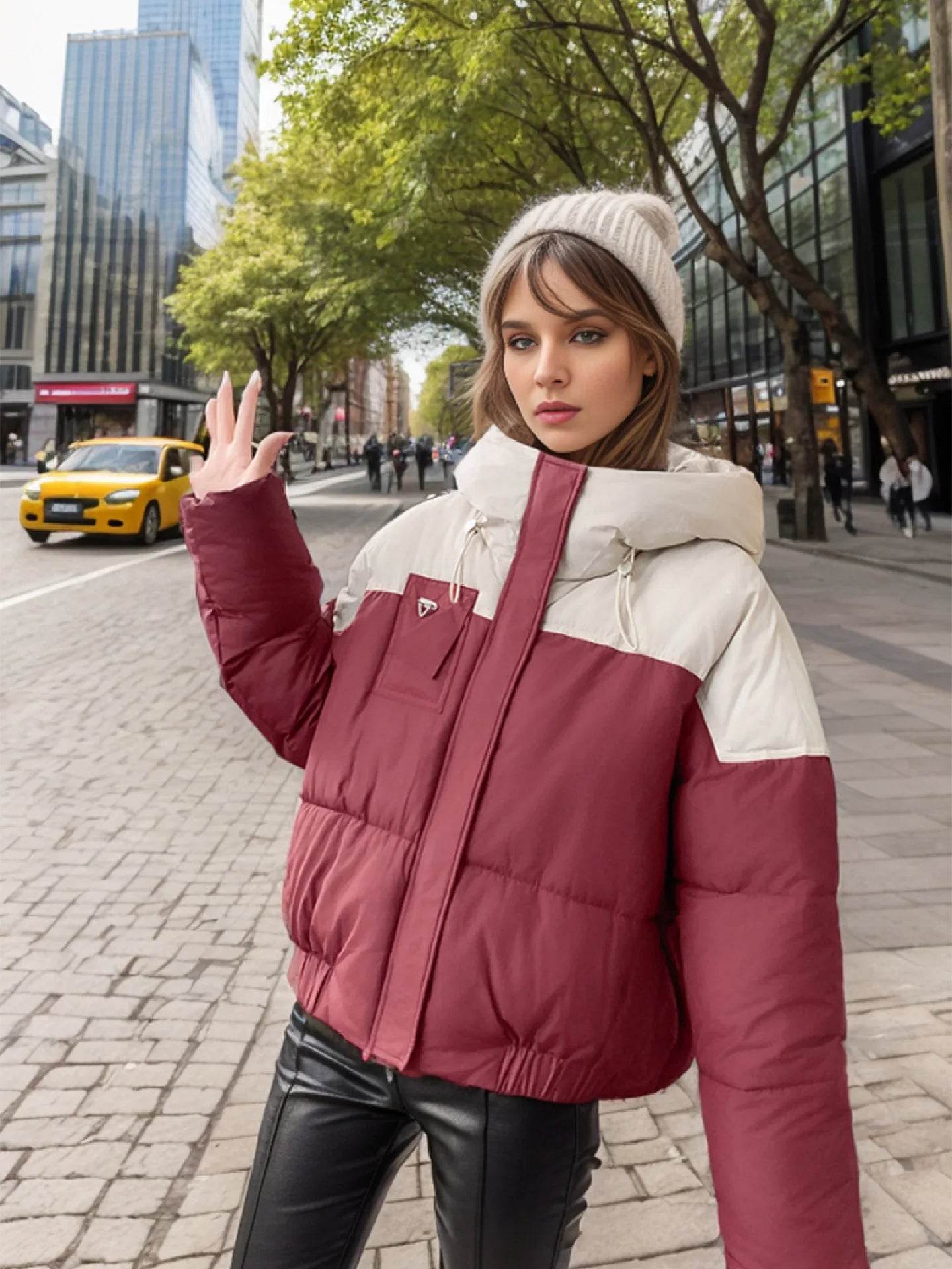 YJKDYK 2024 Winter Women's Cotton Jacket Female Contrast Hooded Thicken Warm Parkas Coats Top Women Street Fashion Jacket