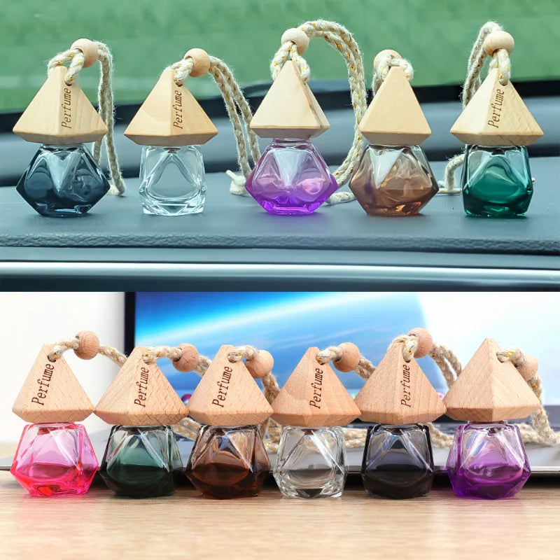 Auto Aromatherapy Fragrance Pendent Bottle Perfume Diffuser Automotive Decoration Car Hanging Glass Bottle Empty Perfume