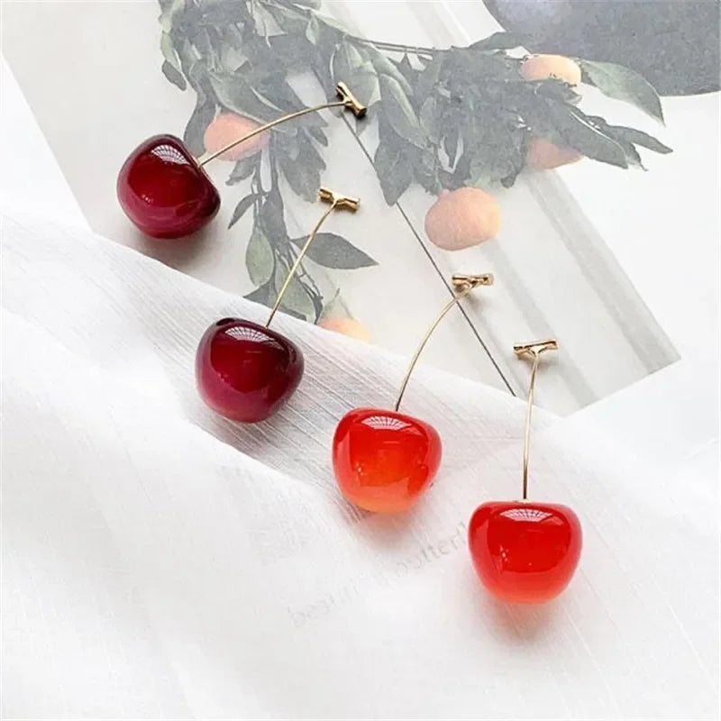 Bulbusbow Sweet Red Cherry Earrings for Women | Small Fresh Cherries Pendant Earrings | Stainless Steel Fruit Charm Jewelry