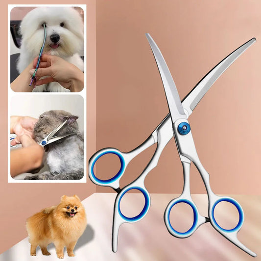 Dog Grooming Scissors Stainless Steel Curved Pet Scissors Dogs Shears Safety Round Head Pet Hair Cutting Scissors Tijeras Puppy