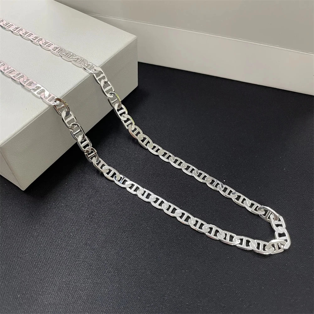 45-60CM 925 Sterling Silver 6MM Men's Necklace Bracelet Set 18K Gold Plating Luxury Quality Jewelry Wholesale Accessories