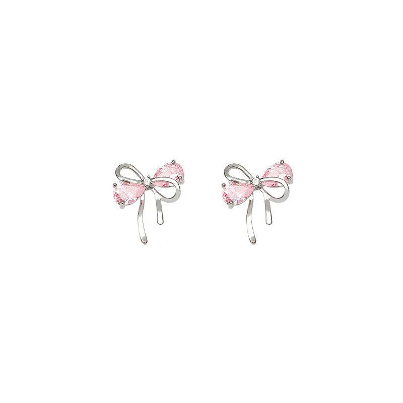 New in 925 Sterling Silver Bow Pink Zircon Stud Earrings For Woman Piercing Wedding Luxury Jewelry Best Selling 925 Money