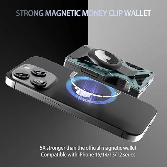 Mag Safe Wallet Money Clip, 2 in 1 Air Tag Holder and Money Clip, [With1 Magnetic Sheets], for Magnetic and Non-Magnetic Phones