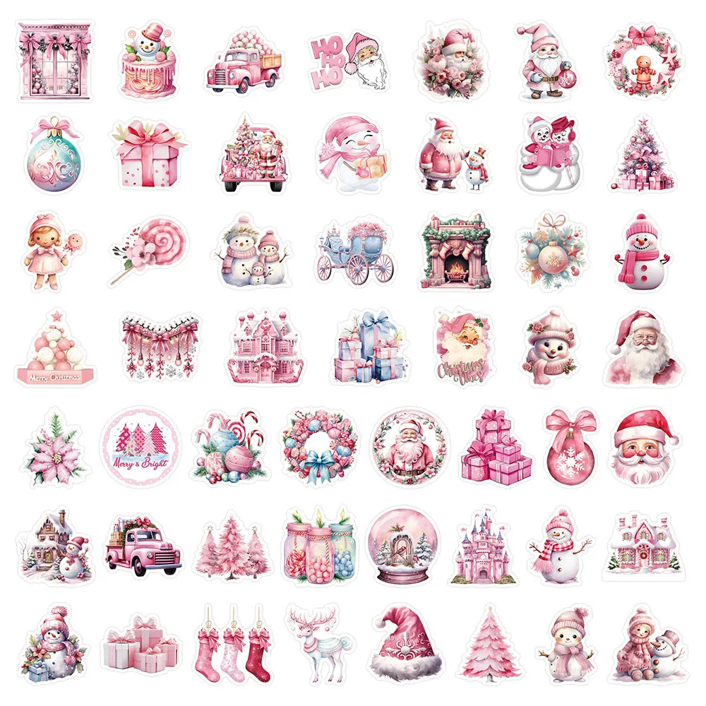 10/30/52PCS Pink Christmas Stickers Girly Heart Window Sill Socks Graffiti Decoration Luggage Laptop Waterproof Decals Kids Toy