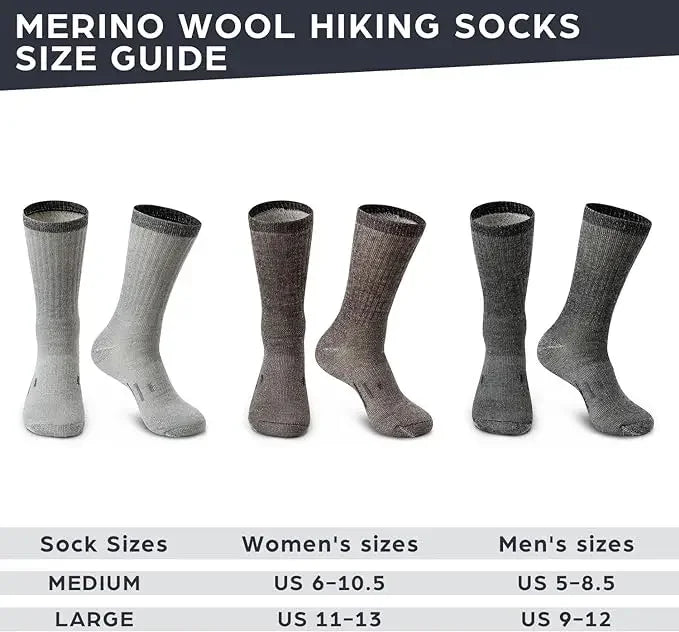 Mens 90% Merino Wool Hiking Cushion Socks Thermal Warm Crew Winter Boot Socks for Skiing Hiking Moisture Wicking