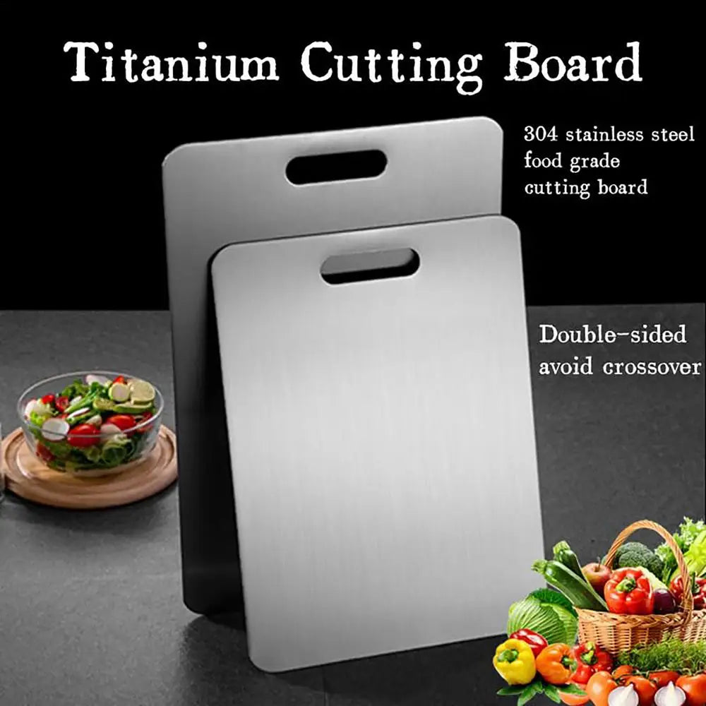 Camping Cutting Board Double-Sided Titanium Kitchen Chopping Board Kitchen Stainless Steel Cutting Board for Kitchen, Heavy Duty